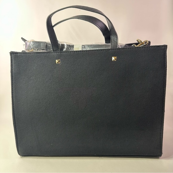 NEW Women’s Bebe Rian Black Canvas Tote Bag w/Gold Studs - Picture 6 of 8